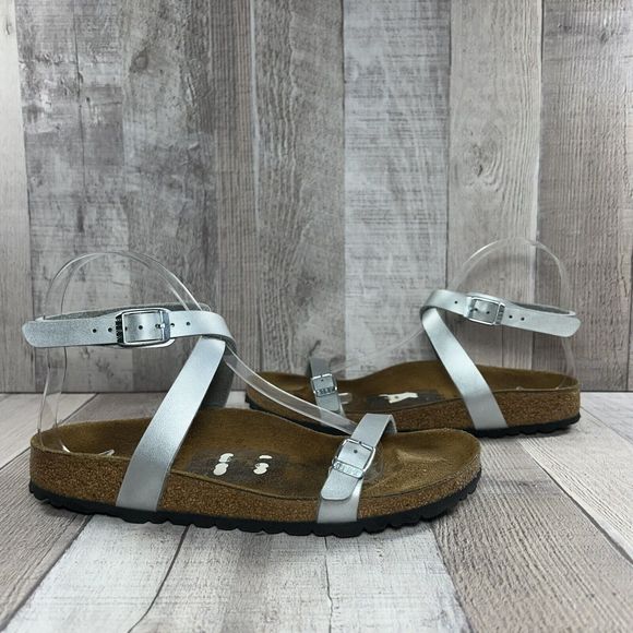 Birkenstock Daloa Womens Ankle Strap Birko Flor Sandal Leather Silver Sz 7 EU 38 - Picture 3 of 13